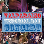 Collage of band performances with red, white, and blue text 